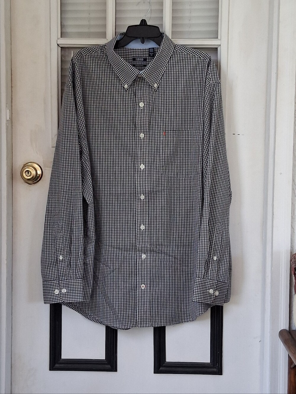IZOD Men's 2XL Black White Gingham Check Button Down Non-Iron Stretch Shirt 2X